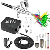 Versatile 40 PSI Airbrush Kit with Compressor, Dual-Action High Pressure Air Brush Kit with 0.2/0.3/0.5mm Nozzle for Painting,Nail Art,Modeling, Makeup,Cake Decorating and Tattoo