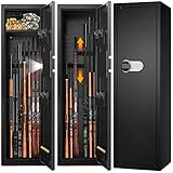 【2024 New】7-8 Rifle Gun Safe Gun Cabinet Fire Resistant with Removable Shelf, Large Unassembled Gun Safes for Home Rifle and Pistols with Silent Mode, Anti-Theft Long Gun Safes for Rifles and Shotguns