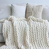 Maetoow Chenille Chunky Knit Blanket Throw （40×50 Inch）, Handmade Warm & Cozy Blanket Couch, Bed, Home Decor, Soft Breathable Fleece Banket, Christmas Thick and Giant Yarn Throws, Cream