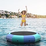 GYMAX Water Trampoline, 10ft 12ft 15ft Floating Lake Trampoline with Electric Pump & Rope Ladder, Inflatable Water Bouncer for Lake, Heavy Duty Water Trampoline for Adults, Teenagers (12Feet Blue)