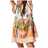 Pvkarhg Prime Deals of The Day Today Only People Free Doop, People Free Hot Shot Mini Dress, People Free Dupe, People Free Movement, Floral Boho Summer Dress Patchwork V Neck Ruffle Y2k Dresses Orange