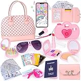 Oisacirg Play Purse for Little Girls, 35PCS Toddler Purse with Pretend Makeup for Toddlers, Princess Toys Includes Handbag, Phone, Wallet, Camera, Keys, Kids Purse Birthday Gift for Girls Age 3 4 5 6+