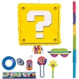 Party City Super Mario Question Block Piñata Kit with Favors, Incl. Bat and Blindfold, Pull String, Party Supplies, 4pc