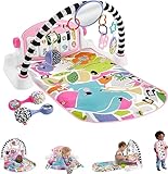 Fisher-Price Baby Gift Set Glow and Grow Kick & Play Piano Gym Baby Playmat & Musical Toy with Smart Stages Learning Content, plus 2 Maracas for Ages 0+ Months, Pink
