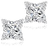 Reapuson Moissanite Stud Earrings 2 CT D Color VVS1 Clear Brilliant Round Lab Created Diamond Stud Earrings 18K White Gold Plated 925 Sterling Silver Snowflake Girl Earrings