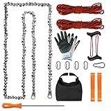 SENSILIN Rope Saw for Tree Limbs, 55 Inch Rope Chain Saw with 70 Sharp Teeth ＆ 46 Feet Ropes Kit, Rope Saw Tree Saw High Limb Rope Chainsaw, Pocket Chainsaw