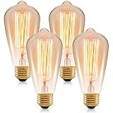 60 Watt Incandescent Edison Light Bulbs, Vintage Dimmable E26 Bulbs, ST64 2200K Warm White Antique 260LM E26 Medium Screw Base Amber Filament Bulbs for Home, Bedroom, Office, Decorative Lamp(4-Pack)