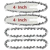 [4 Chains + 2 Bars] 4 Inch Mini Chainsaw Chain and Guide Bar, 4-Inch Replacement Saw Chain Bar for 4 Inch Cordless Electric Portable Chainsaw for Pruning Shears and Wood Cutting