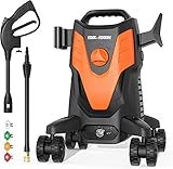 Electric Pressure Washer 1950 PSI 1.58 GPM High Pressure Power Washer Machine with 4 Quick Connect Nozzle, Hose Reel, Detergent Tank Best for Cleaning Homes/Buildings/Cars, Decks, Driveways, Patios