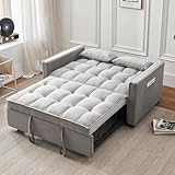 FENFSHE Modern Velvet 3-in-1 Convertible Sofa Bed with Adjustable Backrest and Storage, includes Pillows, Ideal for Living Room or Bedroom(Grey)
