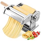 Pasta Machine, ISILER 9 Adjustable Thickness Settings Pasta Maker, 150 Roller Noodles Maker with Aluminum Alloy Rollers and Cutter for Pasta, Spaghetti, Fettuccini, Lasagna