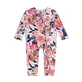 Posh Peanut Footless Baby Girl Pajamas - Viscose from Bamboo Ruffled Baby Sleepers with 2 Way Zipper for Easy Diaper Changes (6-9 Months) Dusk Rose