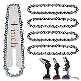 [5 Pieces] 4 Inch Mini Chainsaw Chain with Replacement Saw Chain Bar, 4 Inch Replacement Chains for Portable Mini Chainsaw, Guide Saw Chain for All 4-inch Mini Chainsaws for Wood Branch Cutting