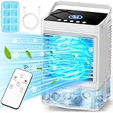 COOLECH Personal Air Conditioner w/Remote & LED Screen, 90° Oscillation, 4H Timer, 7 LED Night Light, 2 Cool Mist, 3 Speeds Evaporative Air Cooler, Portable Air Conditioners for Bedroom Desk Camping
