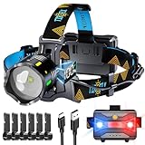 160000LM 10 Modes Headlamp Sensor Red Blue Warning Zoomable & Energy Saving, 90H Battery Standby Head Lamp, IP68 Waterproof & 125° Adjustable Head light for Outdoor Camping Hiking Hunting Hardhat
