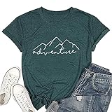 Adventure Mountain for Women Funny Cotton Short Sleeve Print Letter Loose Casual Hiking Athletic Workout Tee Tops, Green XL