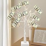 PEIDUO Money Tree, 22Inch 24LT Timer Gift Card Tree Holder with 6 Clips and 6 Greeting Cards, Lighted Tabletop Decoration, for Birthday Wedding Christmas and Back to School Gifts