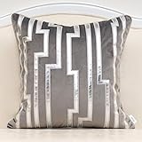 Alerfa 20 x 20 Inches Gray Geometric Silver Leather Striped Cushion Cases Luxury European Throw Pillow Covers Decorative Pillows for Couch Living Room Bedroom Car 50 x 50cm