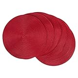 DII Classic Woven Tabletop Collection, Indoor/Outdoor Placemat Set, Round, 15' Diameter, Tango Red, 6 Piece