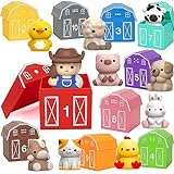 Learning Toys for 1,2,3 Year Old Toddlers, 20Pcs Farm Animals Barn Toy Montessori Counting, Matching & Sorting Fine Motor Games, Christmas Birthday Easter Gift for Baby Boys Girls Age 12-18 Months