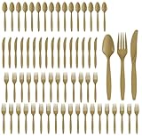 Party City Assorted Disposable Cutlery Set, 64-Piece Set (Gold) - 32 Forks, 16 Knives & 16 Spoons - Go Brightly Heavy Duty Disposable Plastic Forks, Spoons & Knives - Party Supplies Cutlery