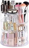Cq acrylic 360 Degree Rotating Makeup Organizer Countertop For Vanit,Adjustable Make up Holder Height,Clear Plastic Spinning Skincare Organizer for Skin Care Beauty Product Bathroom Organizer,Set of 1