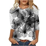 lightning deals of today prime clearance Womens Tops 3/4 Sleeve Crew Neck Dressy Blouses Floral Print Shirts Loose Fit Tunic Tops Vintage Tee yellow shirt for woman