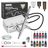 Ovaga 32PSI Airbrush Kit with Compressor, Rechargeable Multi-Function Dual-Action Airbrush Set Portable with Airbrush Paint Set 11 Colors for Painting Makeup Cake Decor Model Coloring Nail Art Tattoo