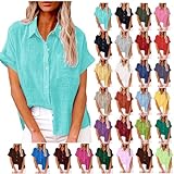Lastesso Womens Fitted Tshirt Linen Shirts for Women Button Up Cotton Short Sleeve Blouses Casual Collared Loose Shirt Soft Summer Beach Tops Peime Day Prime Deals Today 2024