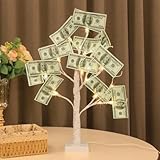 PABIPABI Money Tree Gift Holder，24 LED Lighted Display Tree with 6 Clear Clips, Battery/USB Powered Timer Birch Tree for Christmas, Memo, Present Card, Photo, Wedding, Birthday Graduation