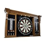 Barrington Billiards Woodhaven Wood Dartboard LED Display Cabinet With 18” Bristle Dartboard and Steel Tip Dart Set