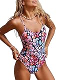 CUPSHE Women's One Piece Swimsuits Bathing Suits Cutout V Neck Tummy Control Adjustable Straps O Ring, S Pink Leopard