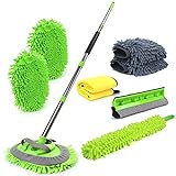 62'' Car Wash Brush with Long Handle Car Wash Mop Mitt Chenille Car Cleaning kits Windshield Window Squeegee Car Duster Microfiber Towel Gloves for Cars RV SUV Truck 11PCS