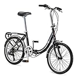 Schwinn Loop Adult Folding Bike for Men and Women, 20-inch Wheels, 7-Speed Drivetrain, Rear Cargo Rack, Carrying Bag, Black
