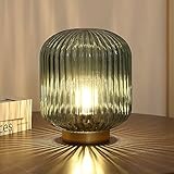 WESJO Battery Operated Lamp, Small Table Lamp with LED Bulb, Battery Powered Lamp Cordless Decorative Glass Beside Lamp for Bedroom Living Room Hallway Green