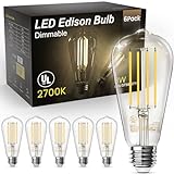 TJOY Edison Light Bulbs 60W Equivalent, Dimmable Vintage LED Light Bulbs, E26 Medium Base, Warm White 2700K, ST58, 8W, 800LM, 80+ CRI, Antique Decorative Filament LED Bulb, Clear Glass, 6 Pack