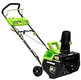Earthwise SN74018 Cordless Electric 40-Volt 4Ah Brushless Motor, 18-Inch Snow Thrower, 500lbs/Minute, With LED spotlight (Battery and Charger Included), Black/Green