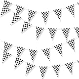 100 Foot Long Race Track Car Finish Line Black and White Plastic Pennant Party Checker Pattern String Curtain Banner for Decorations, Birthdays, Event Supplies, Festivals, Children & Adults