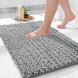 Yimobra Original Luxury Chenille Bath Rug Mat, 32 x 20 Inches, Soft Shaggy Bathroom Rugs, Large Size, Super Absorbent and Thick, Non-Slip, Machine Washable, Bath Mats for Bathroom, Grey