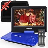 DBPOWER 11.5' Portable DVD Player, 5-Hour Built-in Rechargeable Battery, 9' Swivel Screen, Support CD/DVD/SD Card/USB, with Remote Control, 1.8M Car Charger, Power Adaptor and Car Headrest (Blue)