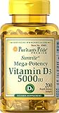 Puritan's Pride Vitamin D3 5,000 IU Bolsters Immunity for Immune System Support and Healthy Bones and Teeth Softgels, Packaging May Vary, Unflavored, 200 Count