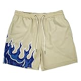 BOOMLEMON Men's Basketball Shorts Casual Workout Athletic Shorts Mesh Flame Graphic Print Running Short Pants(Blue XS)