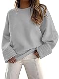 LILLUSORY Ladies Oversized Sweaters Womens 2024 Lightweight Crewneck Trendy Fuzzy Knit Knitted Pullover Clothing Gray Grey