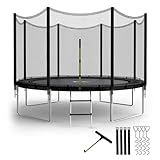 YSSOA 12FT Trampoline Secure Fun for Kids and Adults Recreational Trampolines Complete with Safety Enclosure Wind Stakes and 400LBS Weight Capacity Black Outside Net