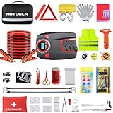 AUTOGEN Car Emergency Kit, Car Emergency Kits for Vehicles with 6 Gauge 16 Ft Jumper Cables, Roadside Emergency Car Kit with Air compressor, 88 Pieces Winter First Aid Kit Emergency Safety Tool