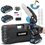 O-CONN Mini Chainsaw Cordless 6 Inch Handheld Chain Saw with Security Lock & Auto Oiler System, Portable Electric Small Chainsaw for Tree Branches, Courtyard, Household & Garden