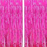 2 Pcs 3.2ft x 8.2ft Shiny Hot Pink Metallic Tinsel Foil Fringe Curtains Photo Booth Backdrop for Birthday Wedding Holiday Celebration Bachelorette Party Decorations (Hot Pink)
