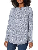 Amazon Essentials Women's Long-Sleeve Woven Blouse, Navy White Leaf Print, Small