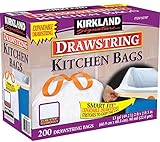 Kirkland Signature 13 Gallon 200 Ct Carton 100% recyclable Heavy Duty Drawstring Kitchen Trash Bags Garbage Bag,White