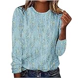 lightening deals Womens Cute Long Sleeve Tops Trendy 2023 Floral Print Tunic Shirts Crewneck Loose Comfy Blouses Dressy Casual Women Blouses Elegant Casual Blue L
